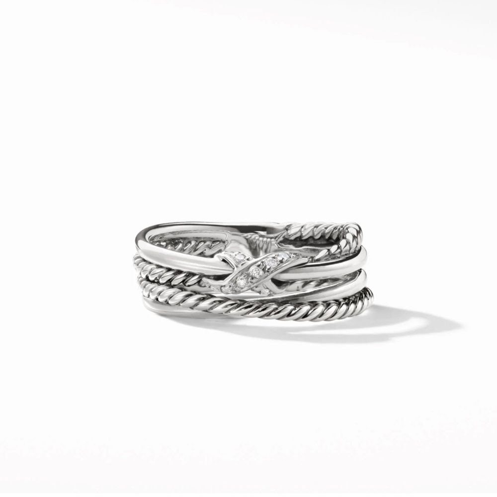 David Yurman X Crossover Band Ring in Sterling Silver with Pavé Diamonds
